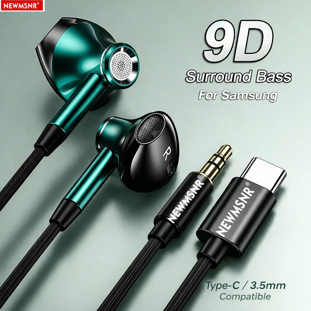NEW 9D Surround Sound Type C&3.5mm Headphones Volume Control Headset With HD Mic Wired Earbuds For iPhone15-17/Samsung Earphones — product photo 1 of 1