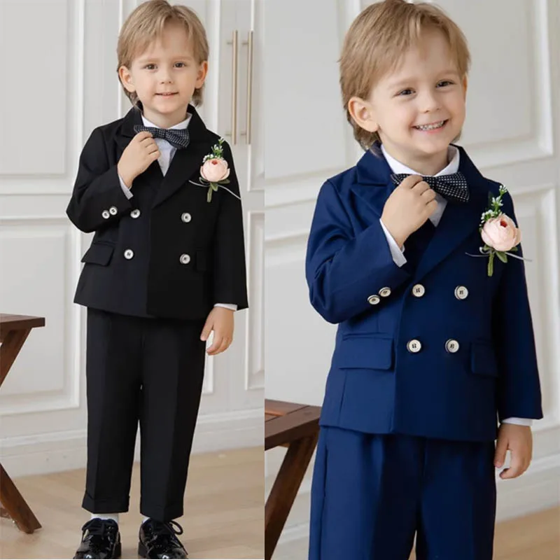 Boys 5Pieces/Set Jacket Vest Pants Bowtie Flower Photograph Suit Children Ceremony Tuxedo Dress Teenager Kids Evening Costume