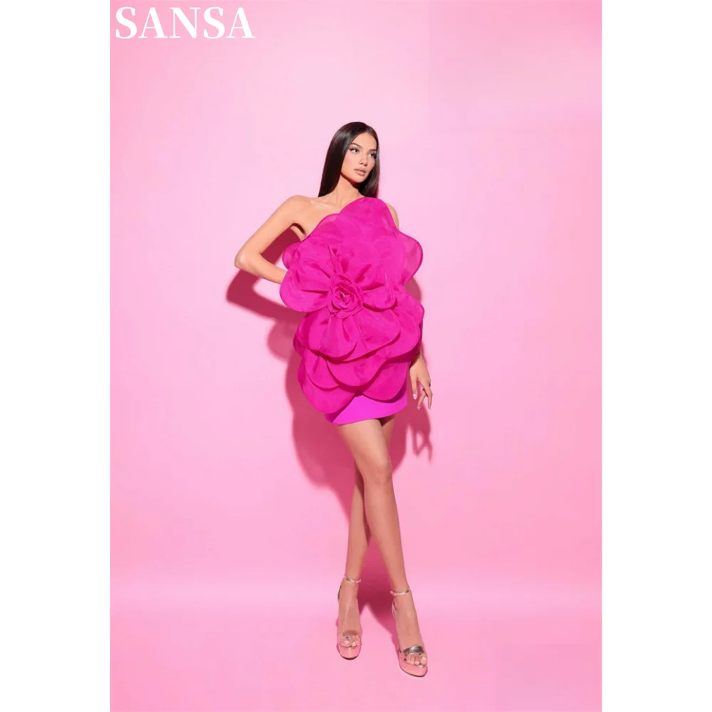 Sansa BOHO A-line Satin Evening Dress Off the Shoulder Knee-Length Wedding Dresses Sleeveless 3D Flower vestidos de fiesta 2024