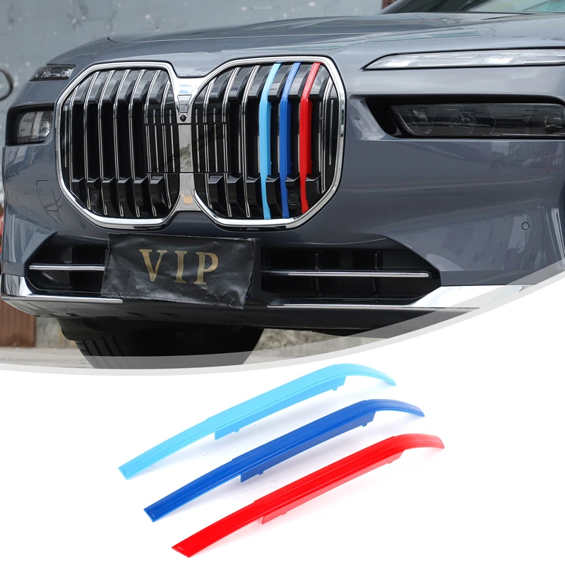 لسيارات BMW 7 Series/G70 2023-2024 شرائط زخرفية لشبكة مركزية أمامية للسيارة ثلاثة ألوان ملحقات خارجية للسيارة #3