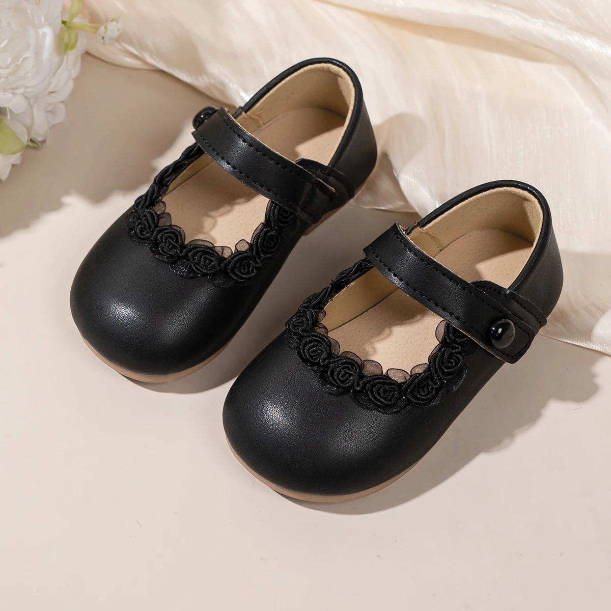 Girls' Lightweight Anti-Slip Leather Shoes Korean Round Toe Lace Sweet Princess Children's Shoes Shallow Mouth New Version 21-30