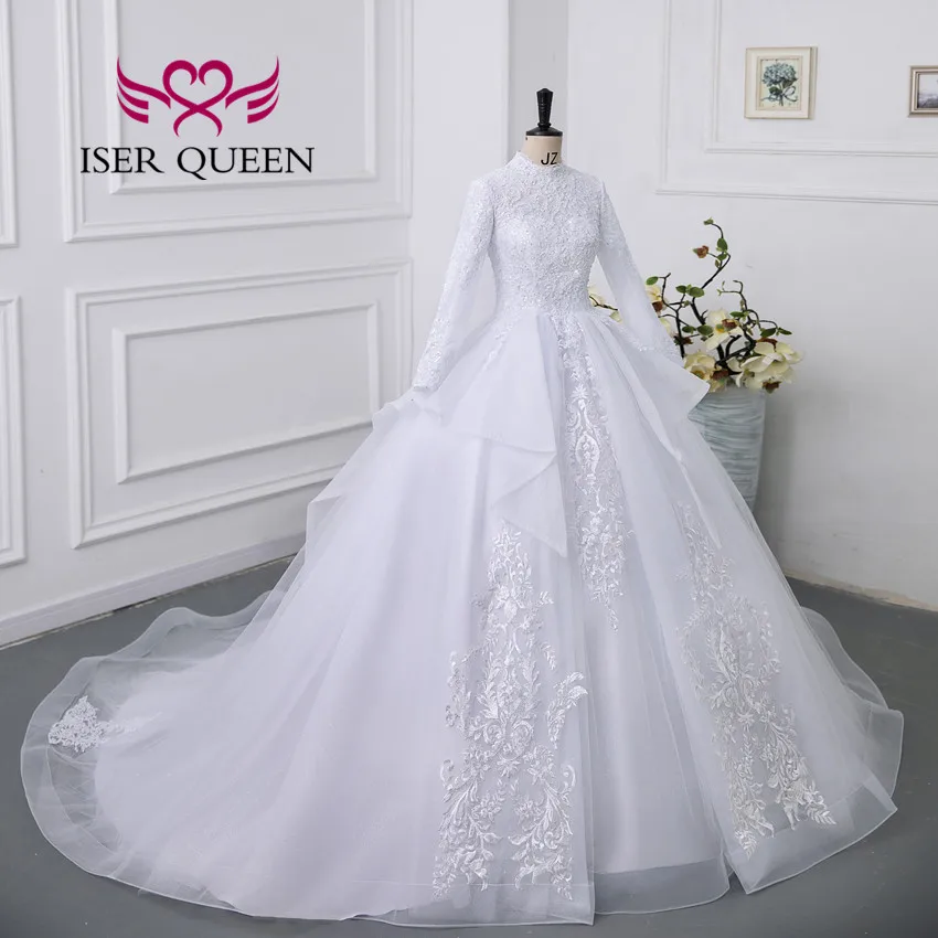 chinese dress ladies GREOENEL Amor White Arabic Muslim Wedding Dresses Princess High Neck Long  Sleeves Lace Appliques Bridal Dresses (as1, Alpha, one_Size, Regular,  Regular) at Amazon Women's Clothing store main image 0