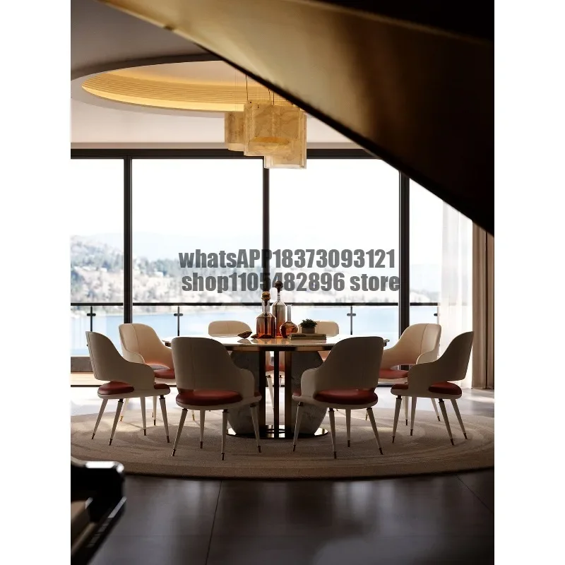 Italian minimalist high luxury marble round dining table Natural luxury stone dining table,