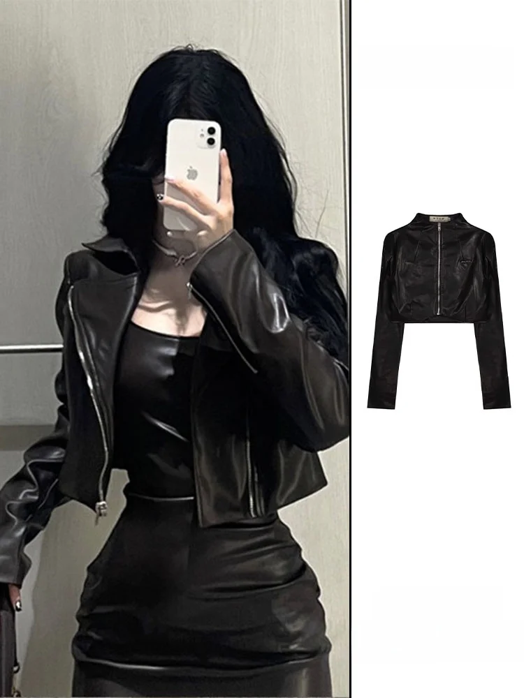 

Женский кожаный джерт American Sle Retro ort Bla, осень 2024, новый кожаный топ небольшого размера высокого класса Sensation