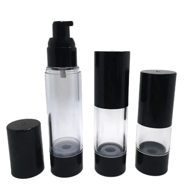 

20pcs Transparent Plastic Vacuum Bottle 15 ml 30 ml 50 ml Empty Black Beak Cap Refillable Cosmetic Container Packaging Bottles