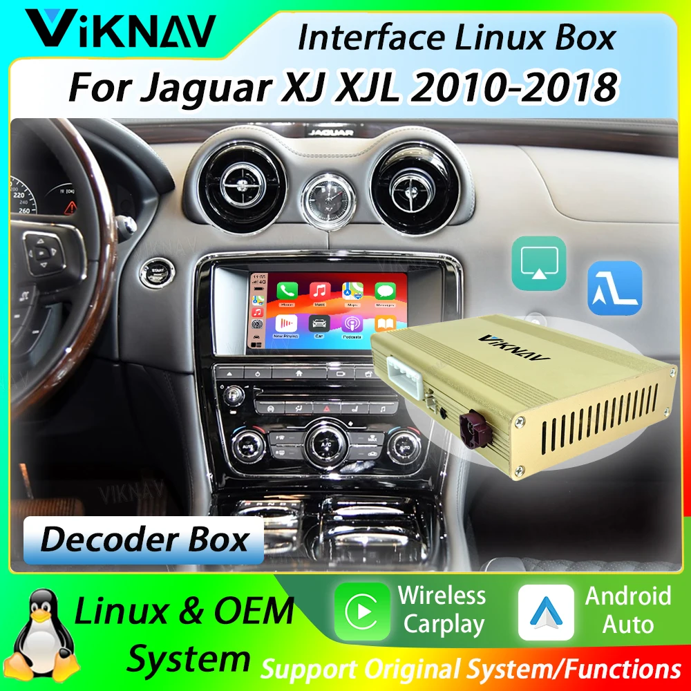 Interfaz de Decodificador de Pantalla para Auto Viknav Linux para Jaguar XJ XJL 2010-2018, Multimedia Android Auto GPS, Carplay Inalámbrico, BT Stereo