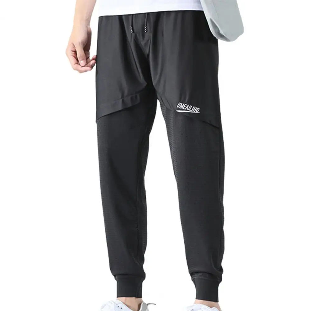 Summer Men's Pants Drawstring Elastic Waist Breathable Mesh Fabric Mid Waist Men Sports Pants Joggers Trousers