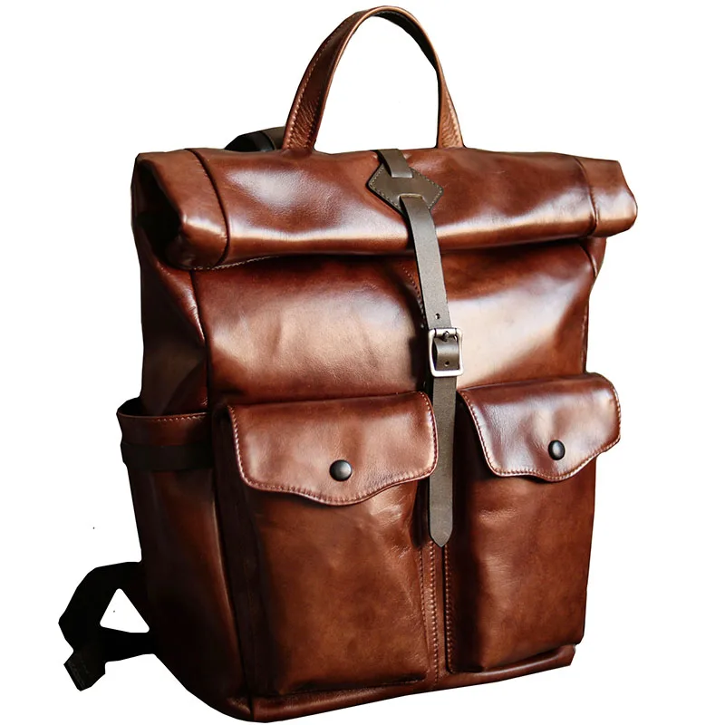 Italian Imported Cowhide Vintage Backpack Men\'s Bags High-Grade Leather Soft Backpack Travel Youth Leisure Laptop Schoolbag