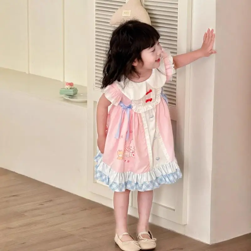 سانريو مرحبا كيتي الأطفال فستان الأميرة Kawaii فتاة فستان دمية تنورة الصيف الاطفال الكرتون أنيمي Bowknot الطباعة Longuette جديد