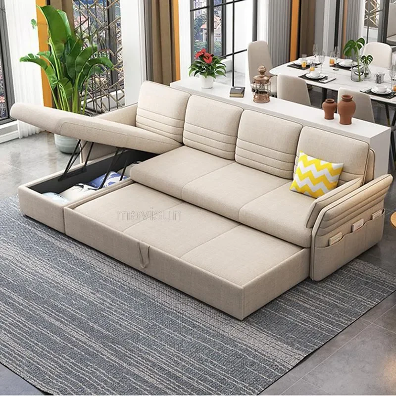 

Multifunctional Living Room Sofa Bed Small Apartment Upholstered Sofas With Chaise Lounge L-Shaped Modern Love-Seat 3-Seat Couch