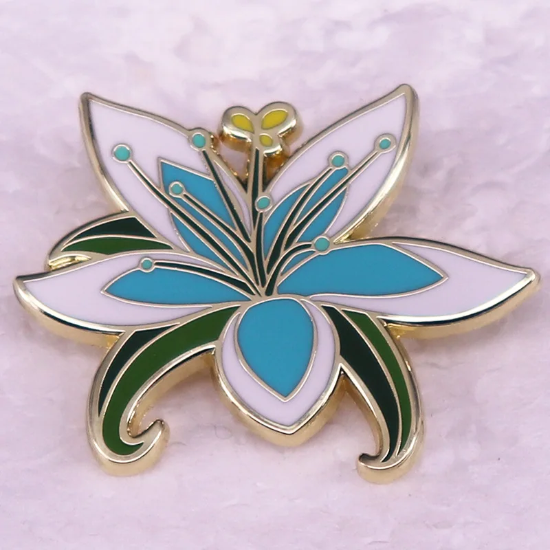 Tideway Game Series Brooch Exquisite Blue Flower Badge Metal Enamel Pin Clothing Knapsack Decorate Send Schoolmate Friend Gift view 3