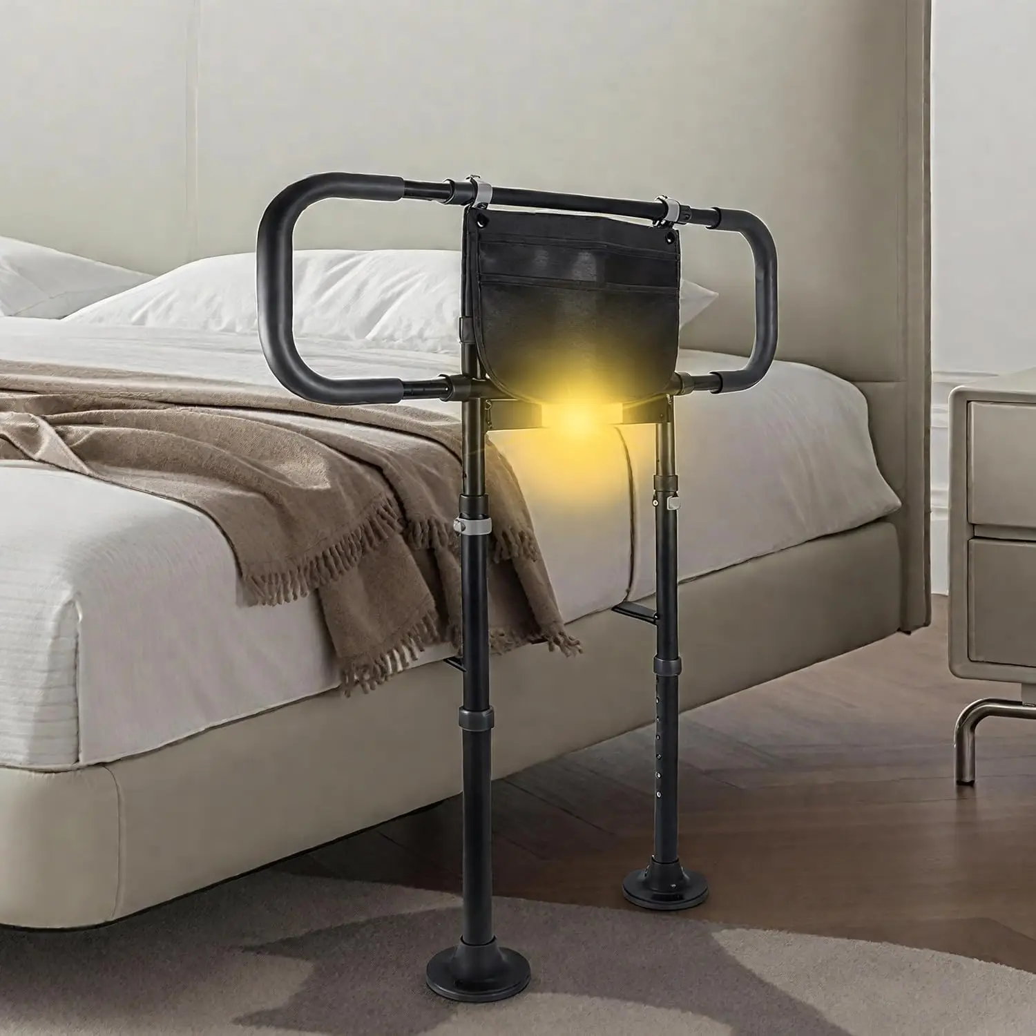 

Adjustable Bed Safety Rails with Sensor Light & Storage Bag, Supports Up to 400lbs for Queen/King/Twin/Full Beds