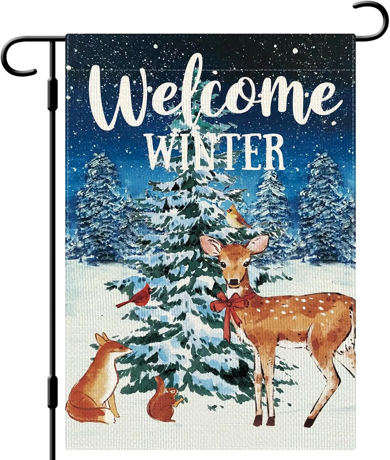 DLZDN Welcome Winter Deer Cardinal Garden Flag 12×18 Inch Double Sided Vertical Burlap Farmhouse Yard Flag Christmas Winter Outd