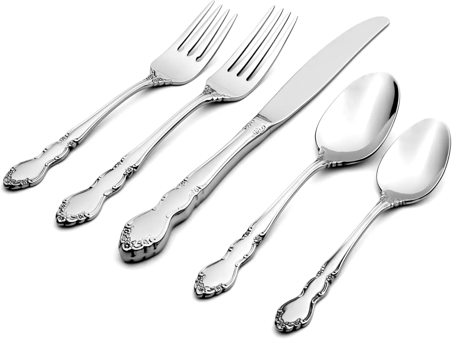 

45-Piece Stainless Steel Flatware Set for 8, Ornate Pattern, Dishwasher Safe, Knives Spoons Forks with Serving Utensils