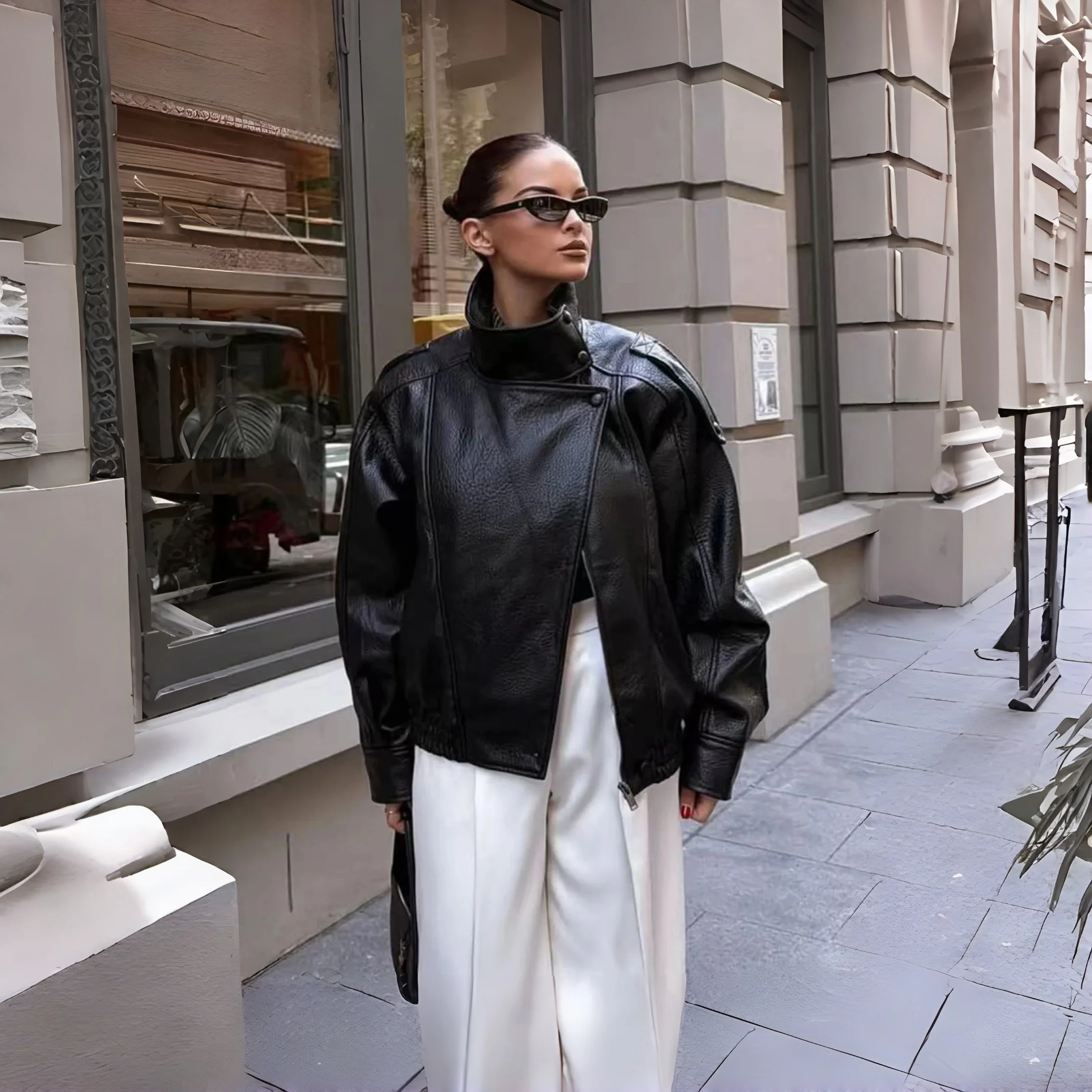 

Новая весенняя женская куртка-косуха из искусственной кожи с длинными рукавами и воротником-стойкой, модная верхняя одежда для женщин