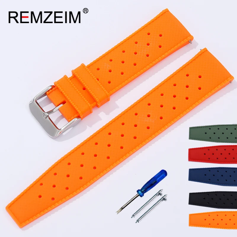 Tropical Rubber Watch Band 18mm 20mm 22mm Waterproof Porous Breathable Diving Sport Men Women Watch Strap Replacement