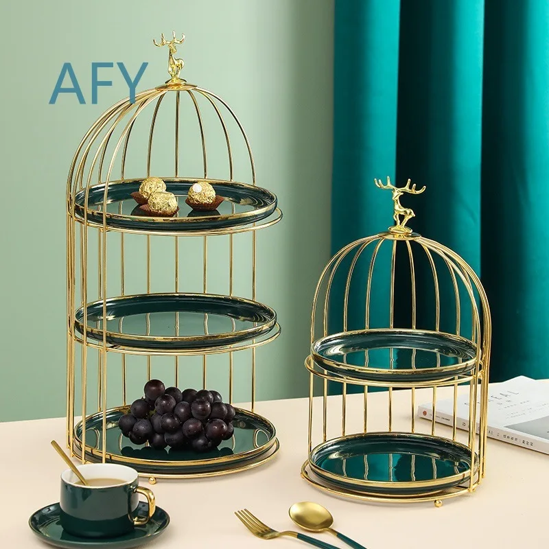 Light Luxury Hotel Snack Fruit Plate Double Three Multi-Layer Afternoon Tea Dessert Serving Tray for Home Kitchen Dining Room