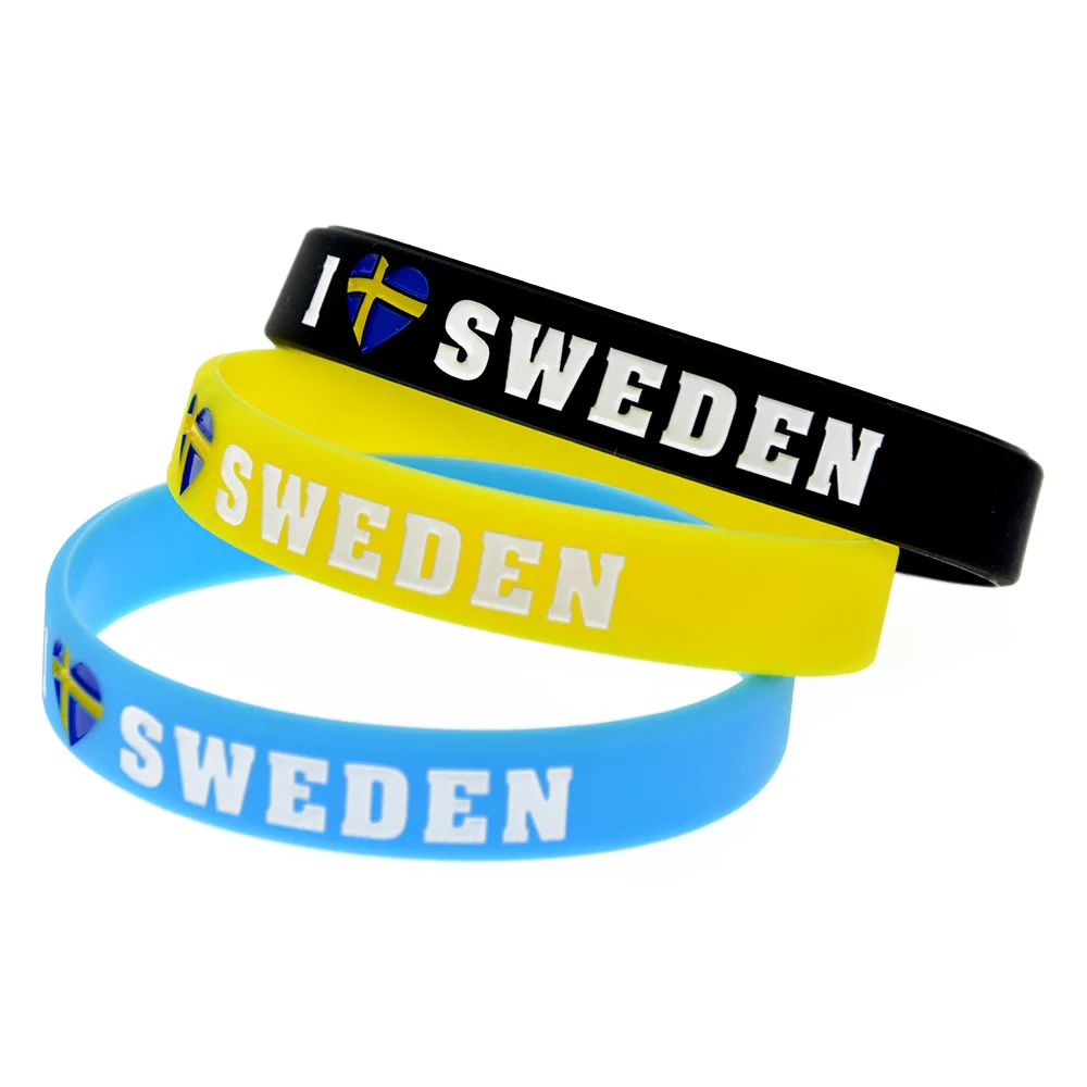 

50 Pcs I Love Sweden Silicone Rubber Wristband Tourism Commemoration Gift Bracelet