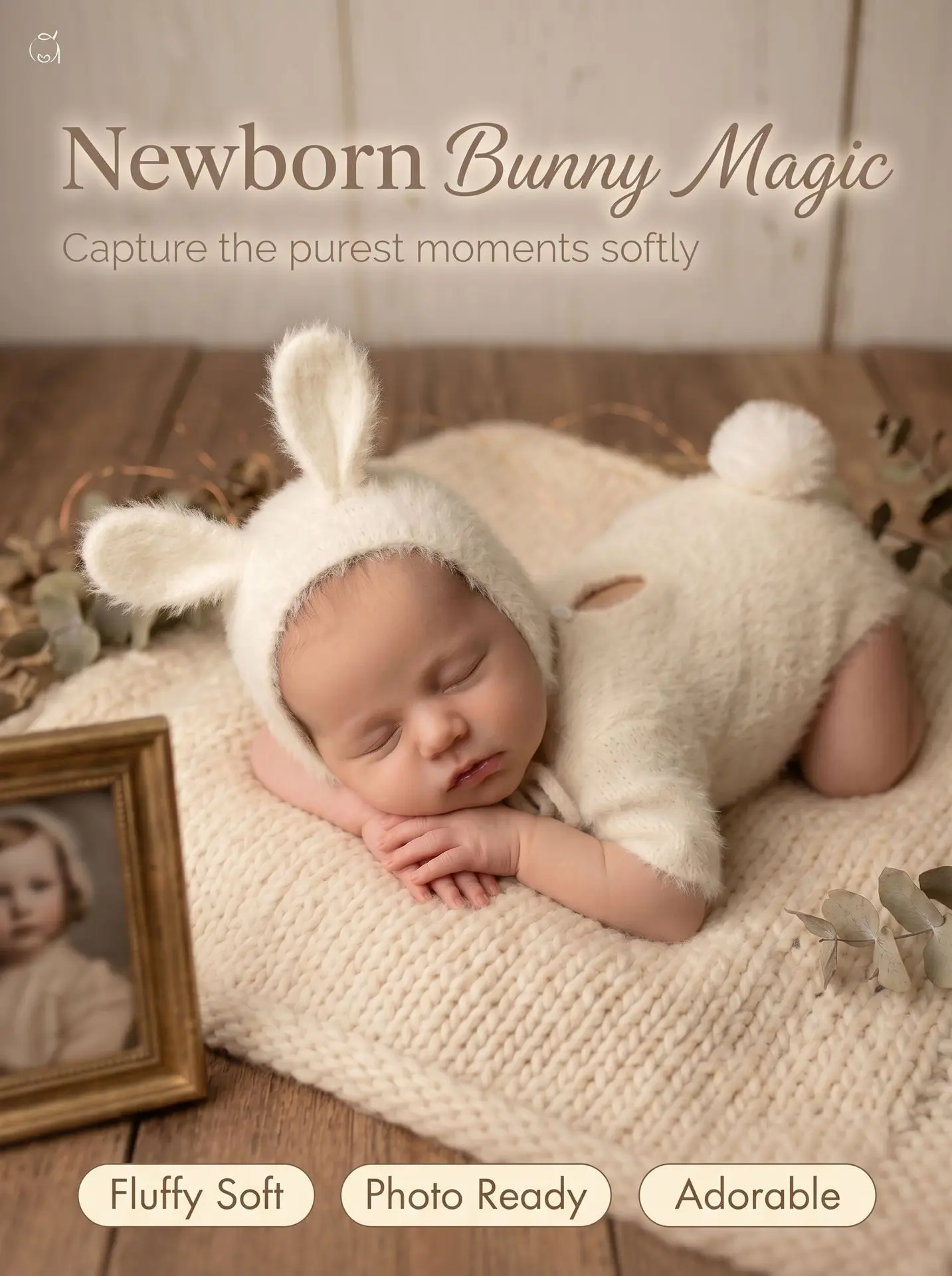 New baby photography bunny outfit, handmade knitted wool clothing for newborn photography, full-month celebration prop
