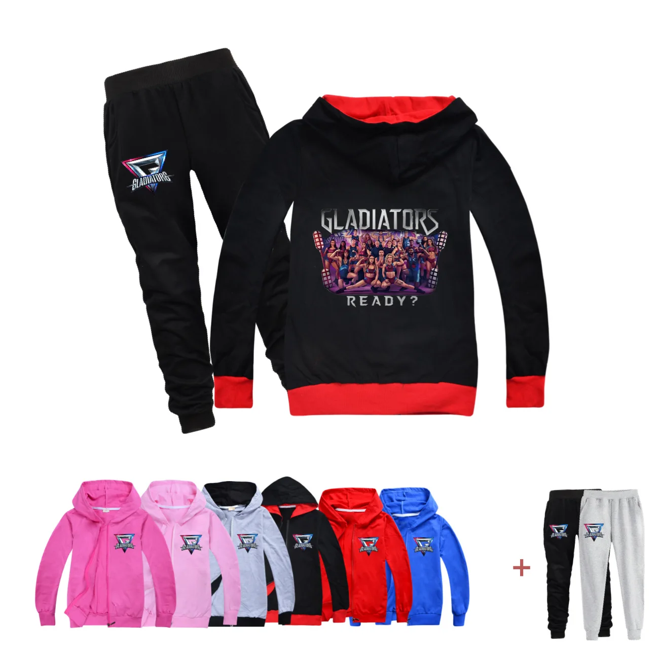 Gladiator Are You Ready Girls Boys Teen Cotton Hoodie Set with Zipper 5-14 Y Casual Outdoor Spring Autumn Kids 2 Pcs Clothing