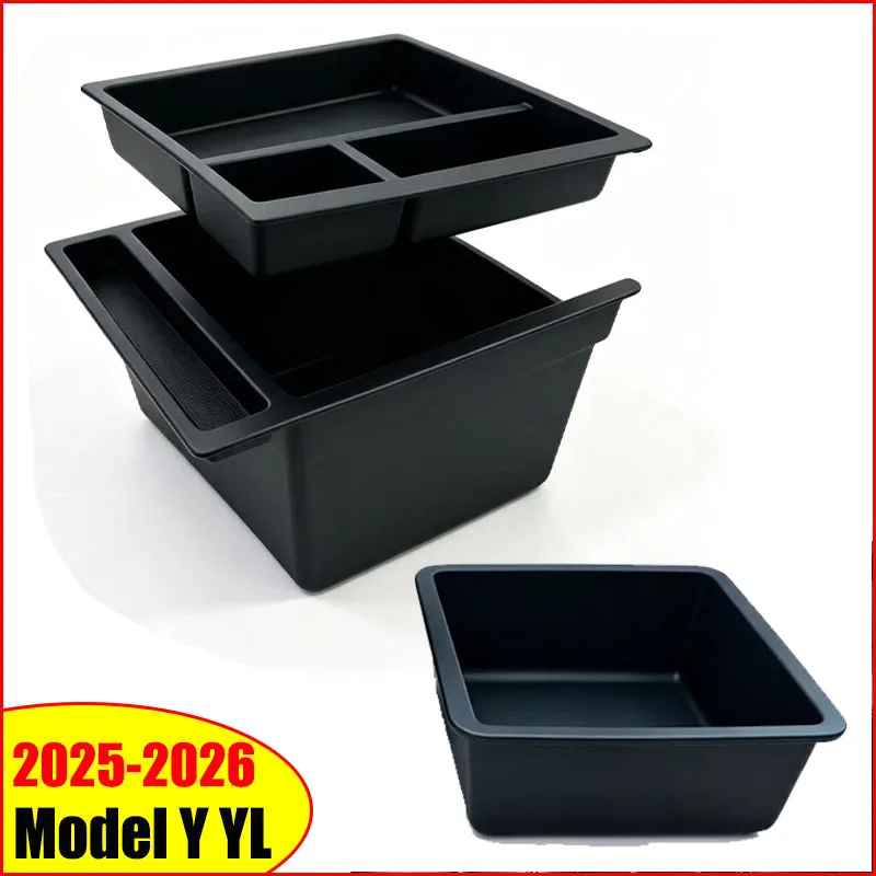 For Tesla Model Y YL Juniper 2025 2026 Center Console Dual-Layer Storage Box Armrest Front Rear Upper Organizer Tray Layer Slide