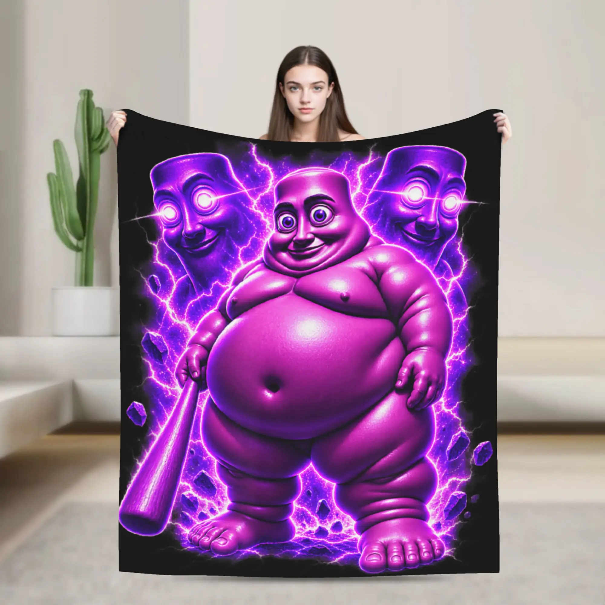 Fat Tung Sahur Meme Brainrot Unhinged Laser Beam Eyes Throw Blanket Warm Soft Blanket For Bedroom Camping Flannel Bedspread
