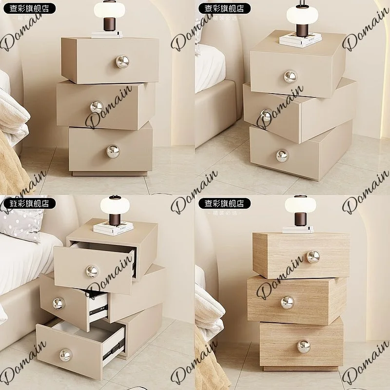 Creative Rotating Nightstand Cream Style Small Size Simple Modern Bedside Cabinet for Bedroom