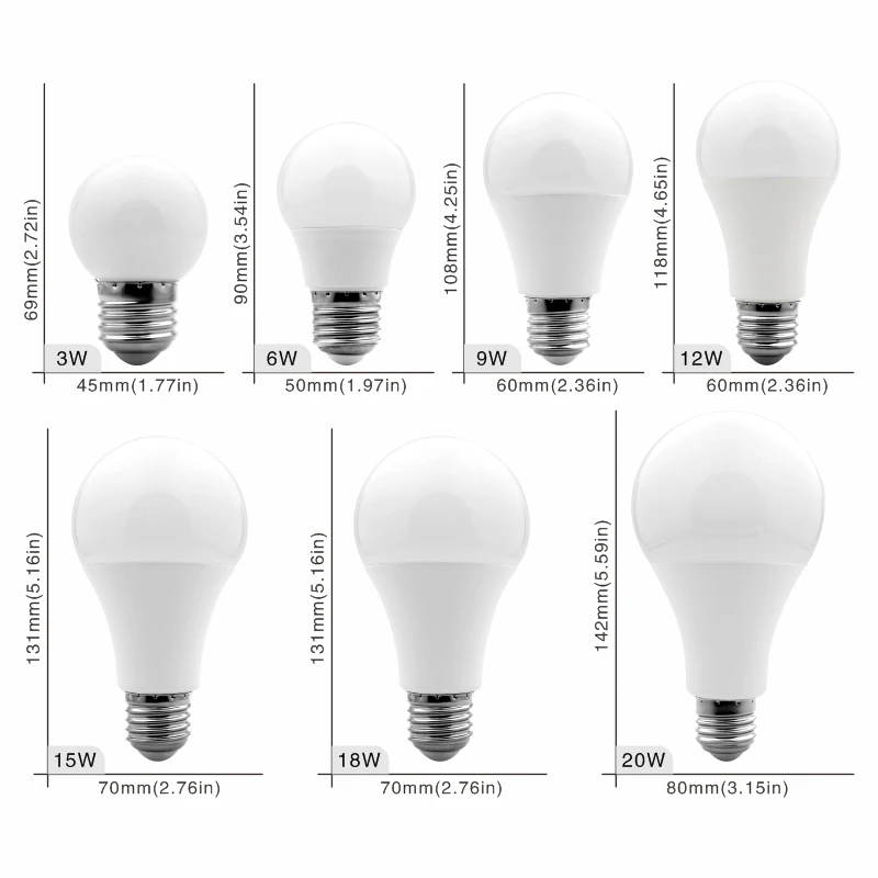 Bombilla LED E27 E14, 20W, 18W, 15W, 12W, 9W, 6W, 3W, CA 220V, foco de iluminación blanco frío/cálido, 10 unids/lote