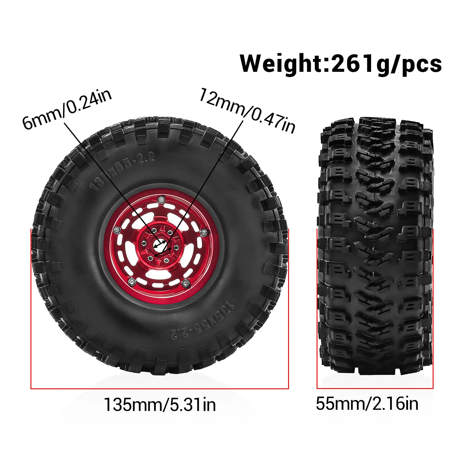 4pcs 2.2 inch Metal Beadlock Wheel Tire with 12mm Hex for 1/8 1/10 Axial SCX10 90046 Capra Traxxas TRX4 RC Crawler Upgrade Parts