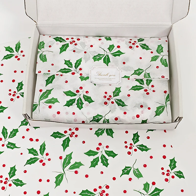 

10pcs Green Leaves Tissue Paper Sheets, Christmas Botanical Printed Leaf Wrapping Paper for New Year Festival Wrapping Gifts