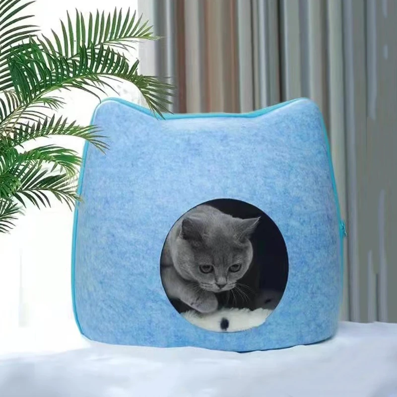 Detachable Cat Bed House Zipper Felt Breathable Cat Bed Cave with Cushion Pet Sleeping Bag For Kitten Basket Cats Accessories