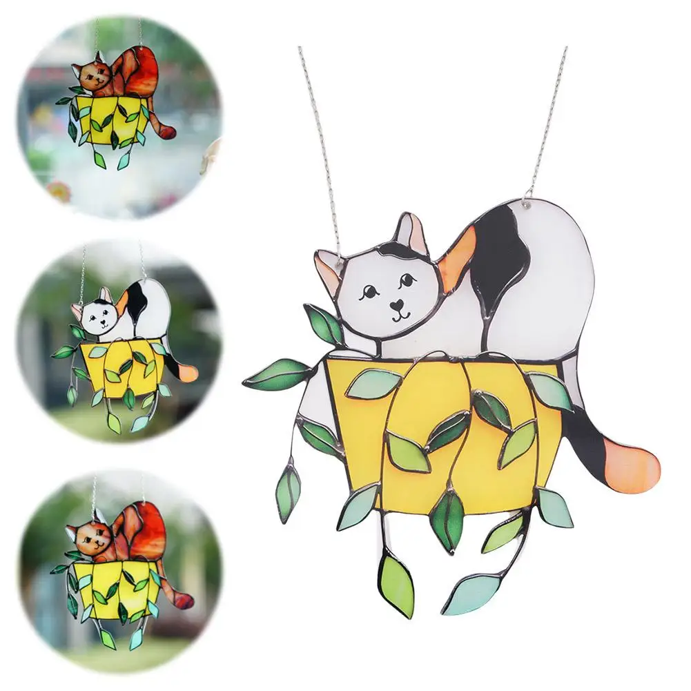 Cat In The Flower Pot Sunshine Capture Cute Animal Decoration Pendant Window Home Color Warmth Glass Gift I7I5