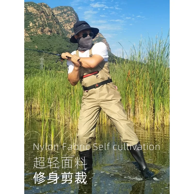 3D vertical cut fly water pants, all in one rain pants with rain shoes, half body waterproof clothing, men catching fish in rese