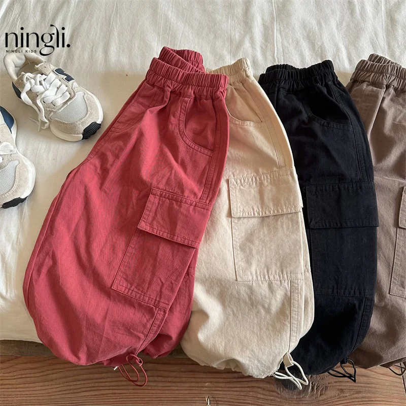 

2026 Summer New Children Loose Trousers Cotton Baby Clothes Fashion Boys Cargo Pants Girls Wide Leg Pants Kids Casual Pants