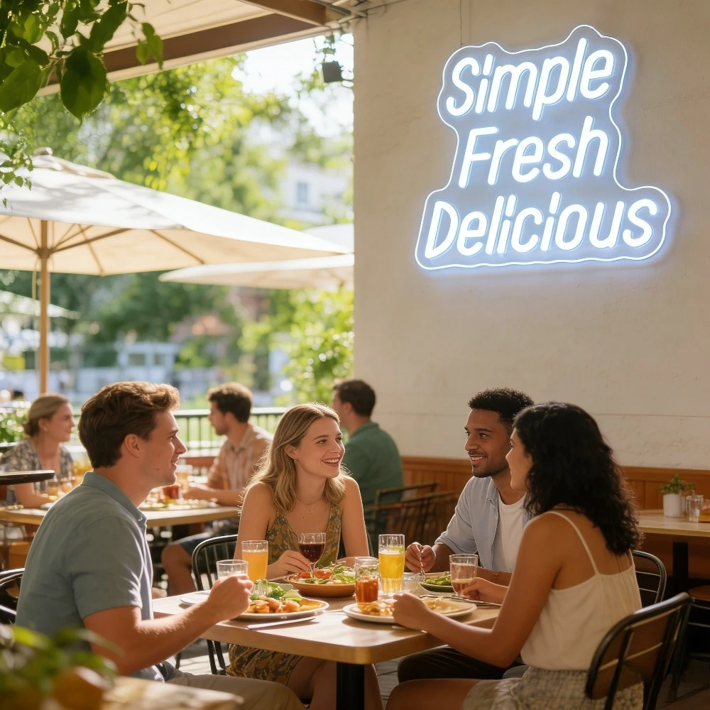 Simple Fresh Delicious Dimmable LED Neon Sign for Kitchen Decor USB Neon Light Restaurant Cafe Healthy Food Wall Decor Gift