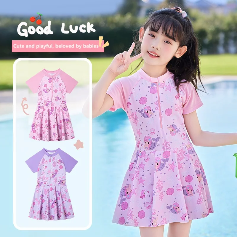 

New Cartoon Printed Children's One Piece Swimsuits Cute Princess Swimwear Girls' Swimming Dress Wholesale