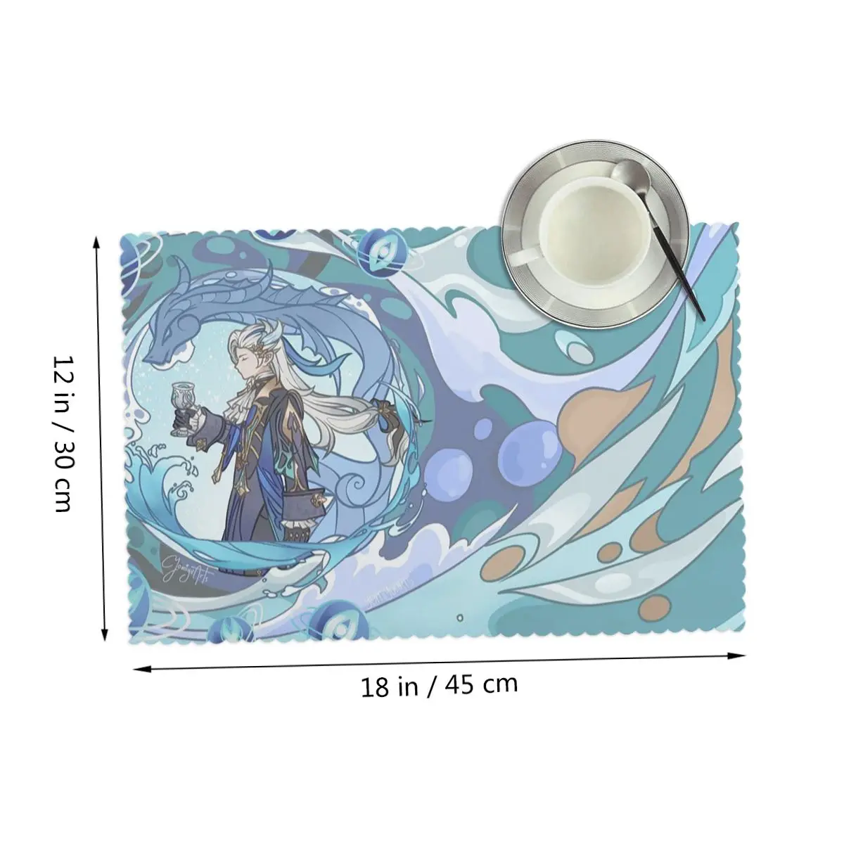 Genshin Impact Neuvillette Game Placemat Washable Plate Mat for Dining Table Bowl Coaster Home Decor Absorbent Mats