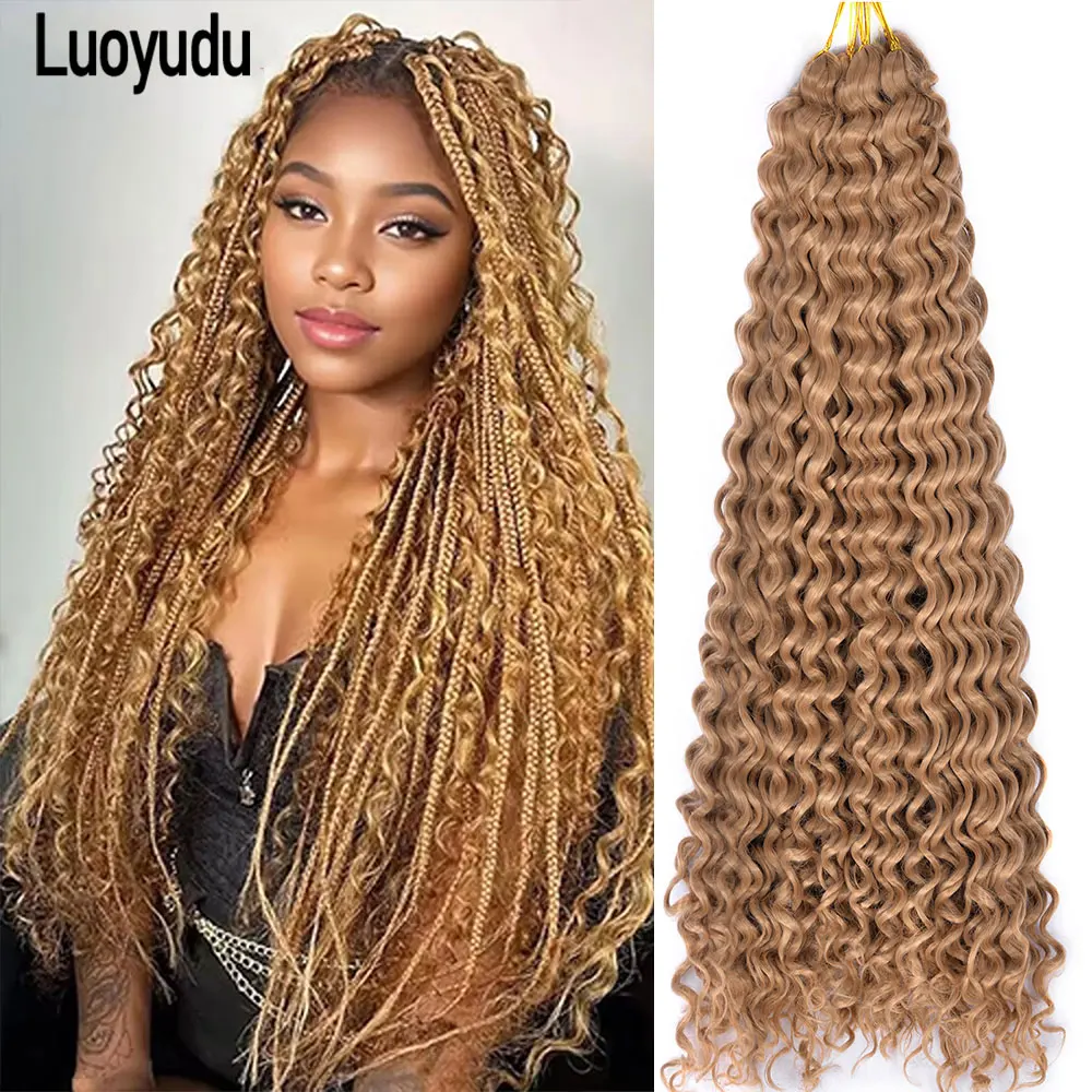 

Синтетические свободные глубокие волны для наращивания волос 28-дюймовые волнистые косы для волос Ombre Blonde Twist Вязание крючком вьющиеся для женщин