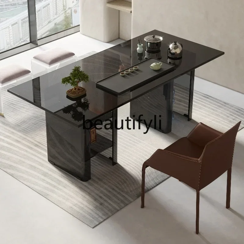 

CC Villa wabi-sabi tea table balcony minimalist tempered glass tea table office kung fu tea table