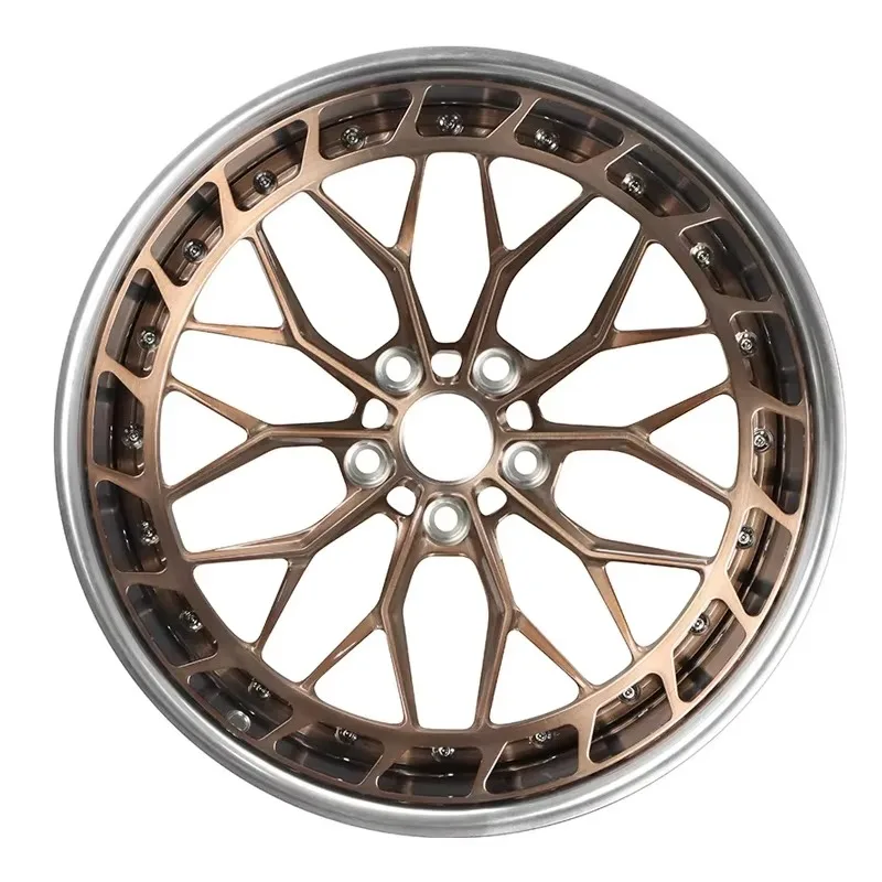 18-22 Inch Lightweight Concave Bronze 2-Piece Forged Wheels 5x114.3 PCD Polished Finish Aftermarket Auto Rims