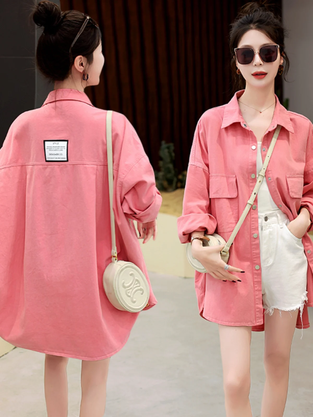 

Faionable Ladies Long Sve Denim irt Jaet Loose Fit Spring Autumn New Sle Women's Top Button Design Collar