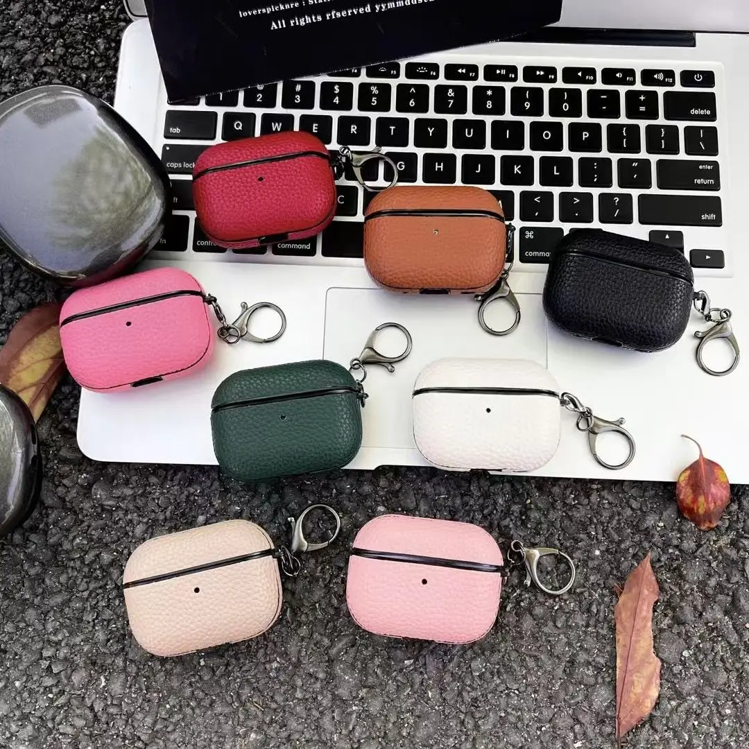 

Luxury Business Sle Bla Simple Colorful Lychee Pattern Airpod Air 1/2 Airpod Pro 1 2 3 4 Headphone Case Accessory with Keychain