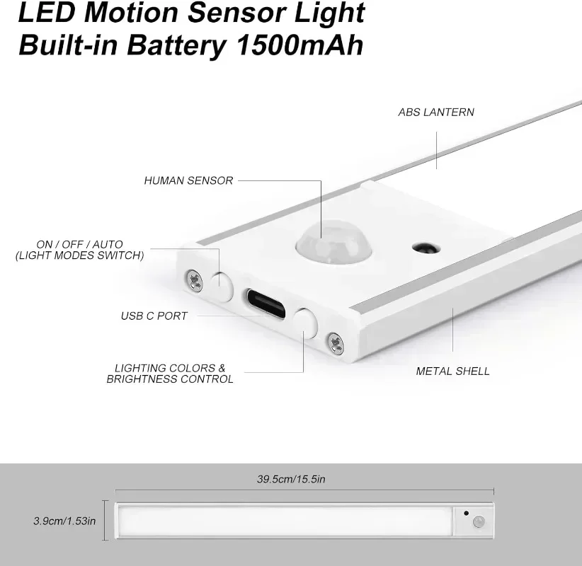 Imagem -04 - Xiaomi Led Night Light Sensor de Movimento Usb Recarregável Noite Lâmpada 1500mah para Sala Armário Cozinha Escada Iluminação do Corredor