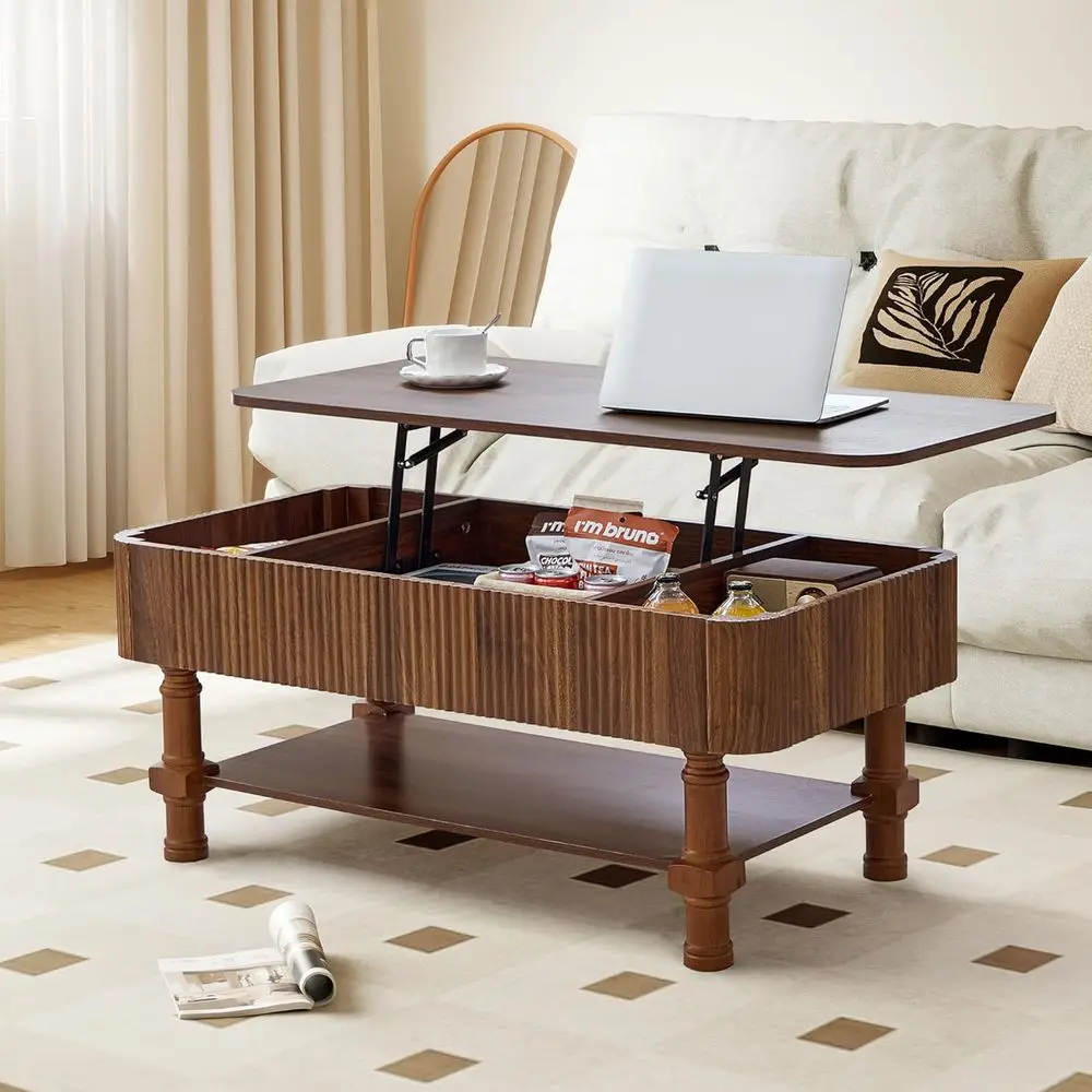 

Mid-Century Walnut Coffee Table with Lift Top and Hidden Storage for Living Room & Office