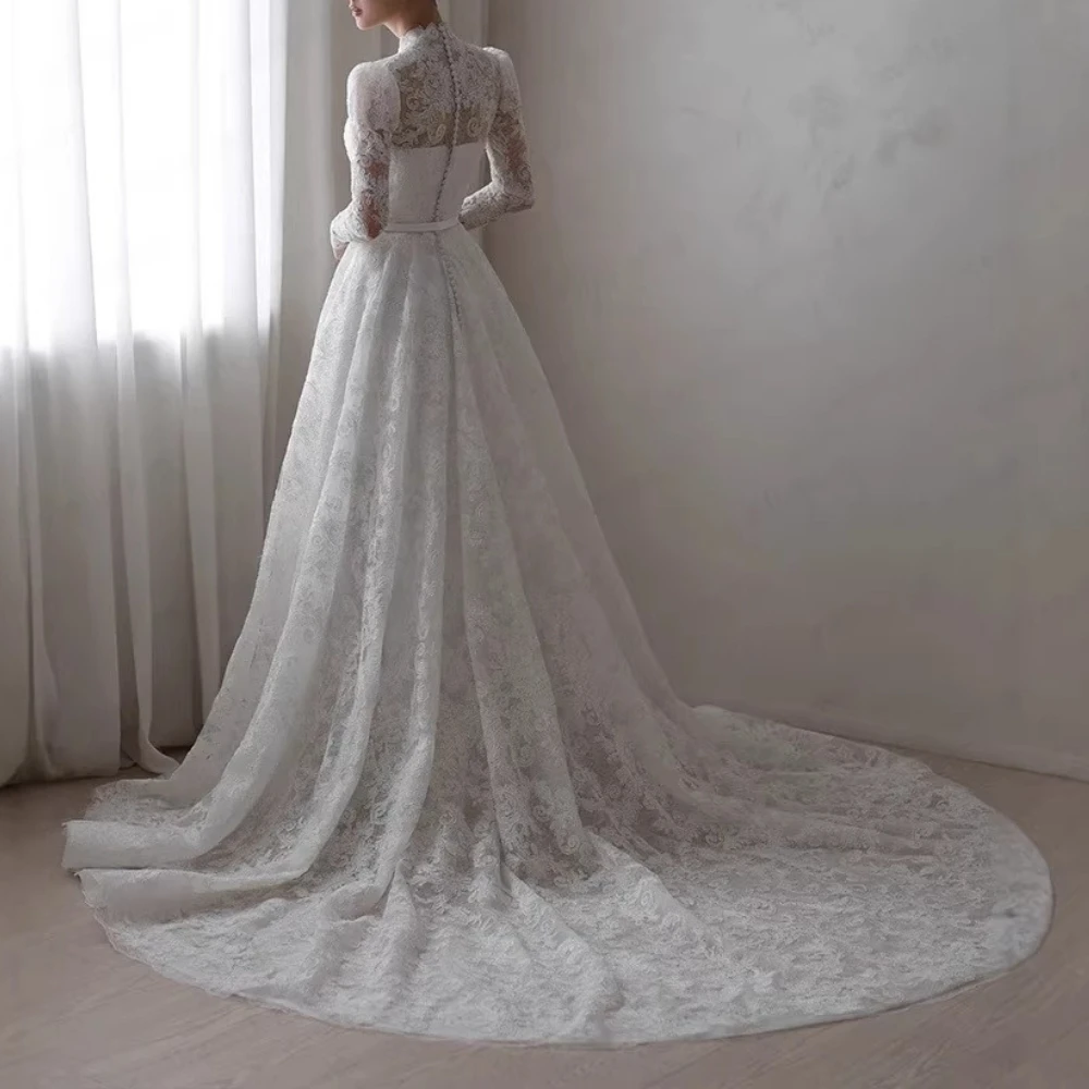 Vintage Elegant Lace Wedding Dress Embroidery A-Line Floor Length White Bridal Gown for Formal Wedding Bridal Dress