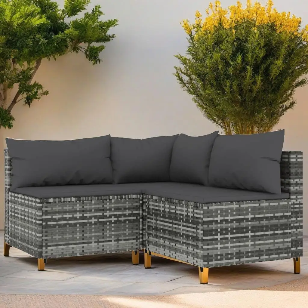 

4-Piece Gray Poly Rattan Patio Lounge Set with Cushions - Comfortable Outdoor Furniture