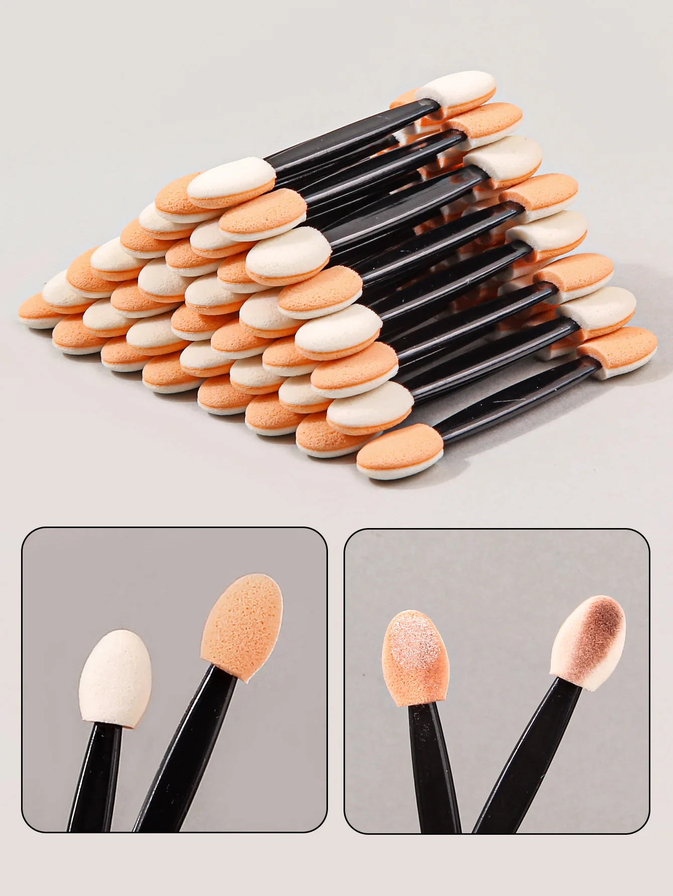 50本入り両端スポンジアイシャドウ＆ネイルアートブレンディングブラシセット - 収納ボックス付きポータブルトラベルメイクアップツール