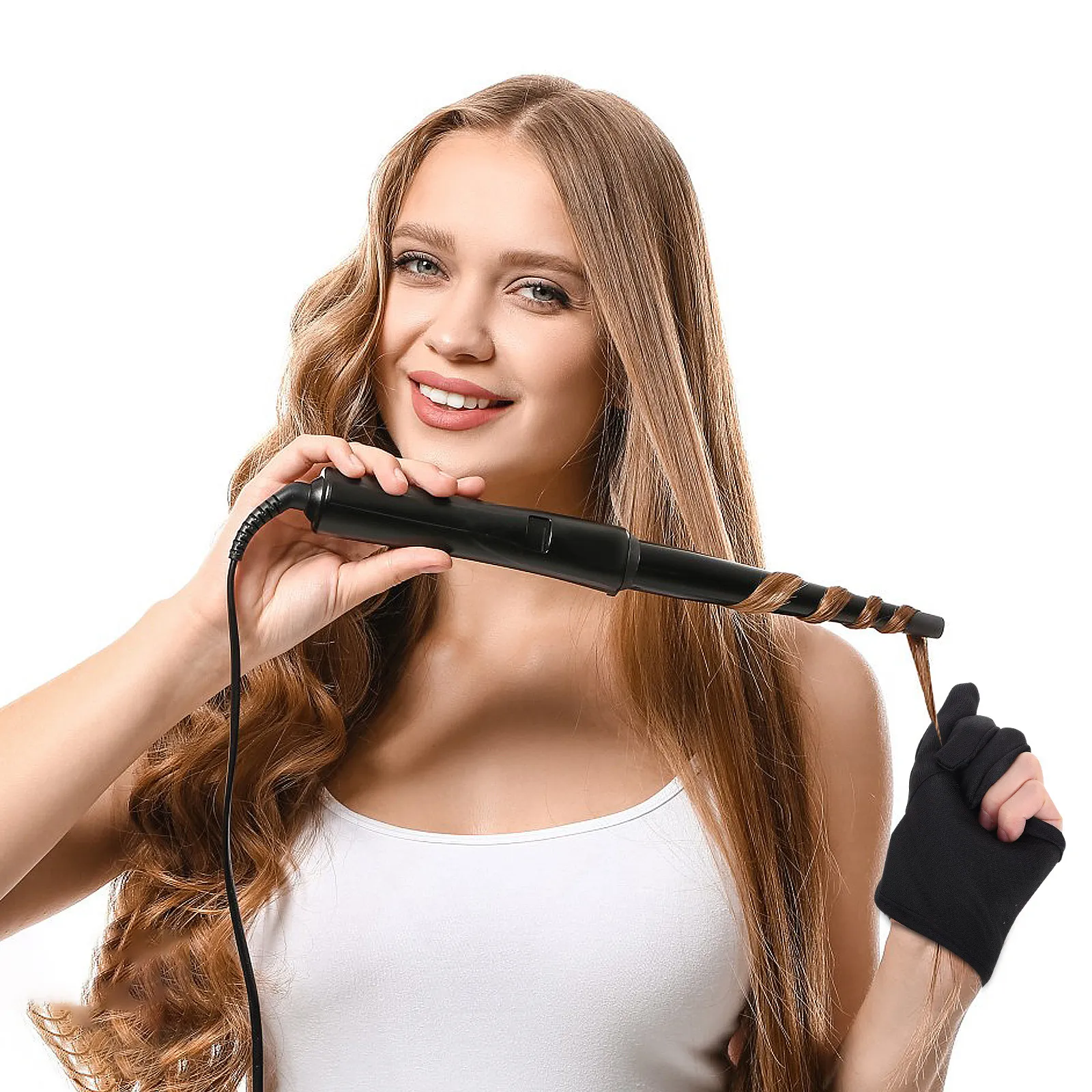 Heat Protection Hair Styling Gloves Three Finger Strap Thick Insulated Curling Iron Hair Dye Gloves Reusable Left Hand