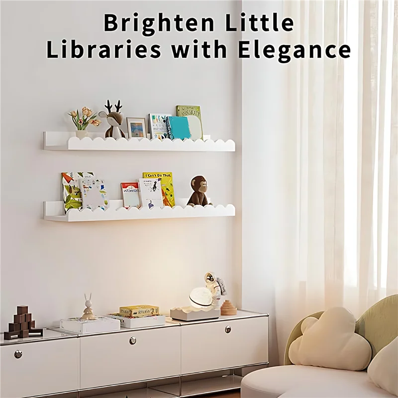 BHTS-أرفف كتب الحضانة العائمة-أرفف صدفية 4 قطع، 15.6 بوصة بيضاء للأطفال لتزيين الحائط رف كتب صدفي #4