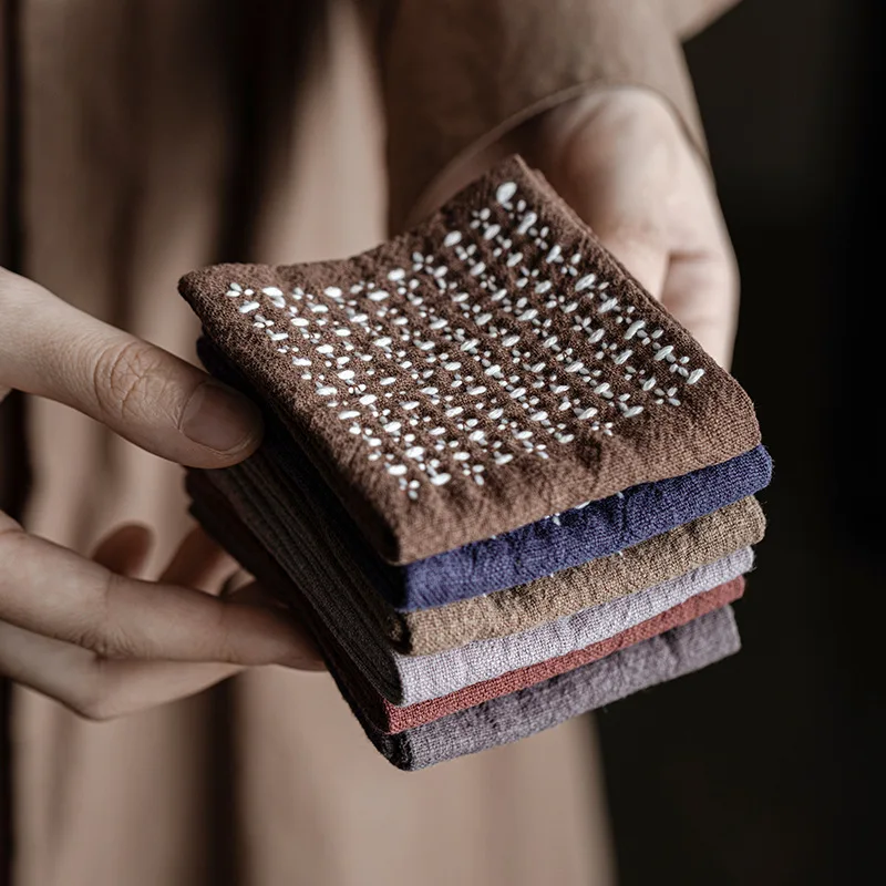 Handgefertigte Tischservietten aus Baumwollleinen im japanischen Stil, Teezeremonie, Pflanzenfärbung, Servieren von Teetuch-Zubehör